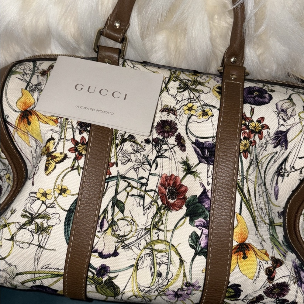 Gucci Floral Canvas and Brown Leather Tote
